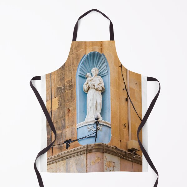 Item preview, White Saint Statue Holding Child in Blue Niche on Weathered Church Facade, Religious Architectural Detail designed and sold by Nmallia.