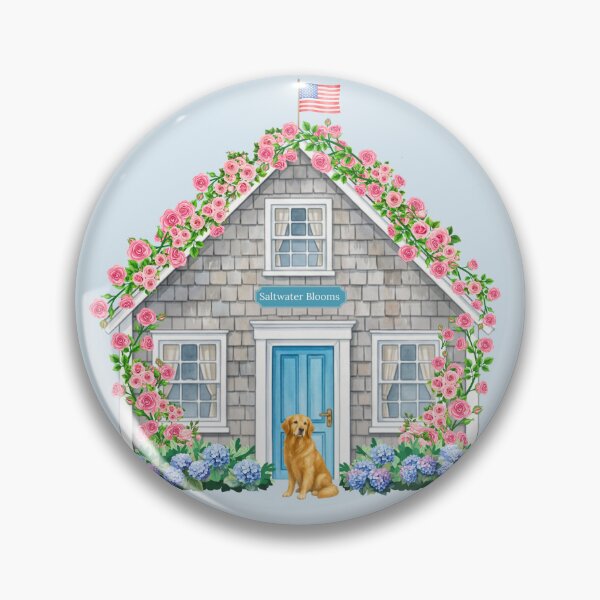 Item preview, Coastal Cottage with Flowers and Golden Retriever designed and sold by Coastal Joy.