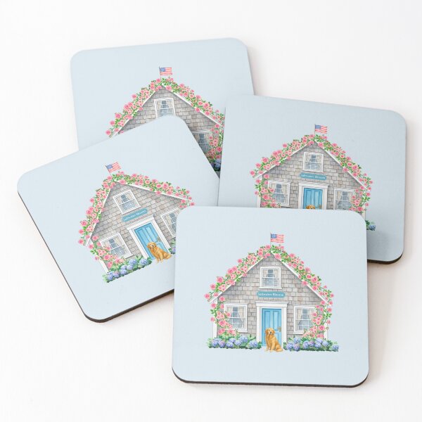 Item preview, Coastal Cottage with Flowers and Golden Retriever designed and sold by Coastal Joy.