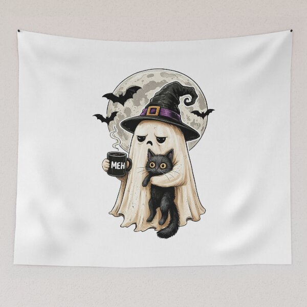 Item preview, Halloween Ghost Holding Black Cat designed and sold by studio-ssaam.
