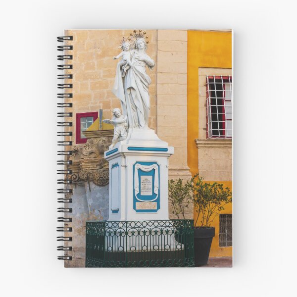 Item preview, Marble Madonna Statue With Child And Angel Beside Colorful Historic Building Facade designed and sold by Nmallia.