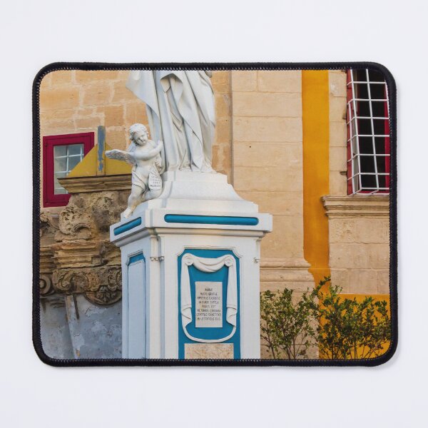 Item preview, Marble Madonna Statue With Child And Angel Beside Colorful Historic Building Facade designed and sold by Nmallia.