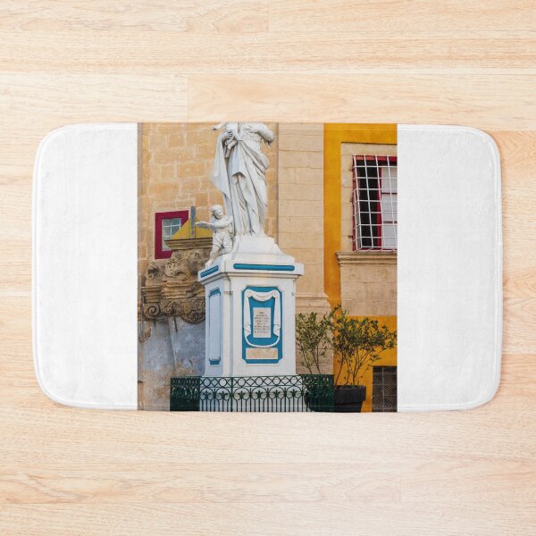 Item preview, Marble Madonna Statue With Child And Angel Beside Colorful Historic Building Facade designed and sold by Nmallia.