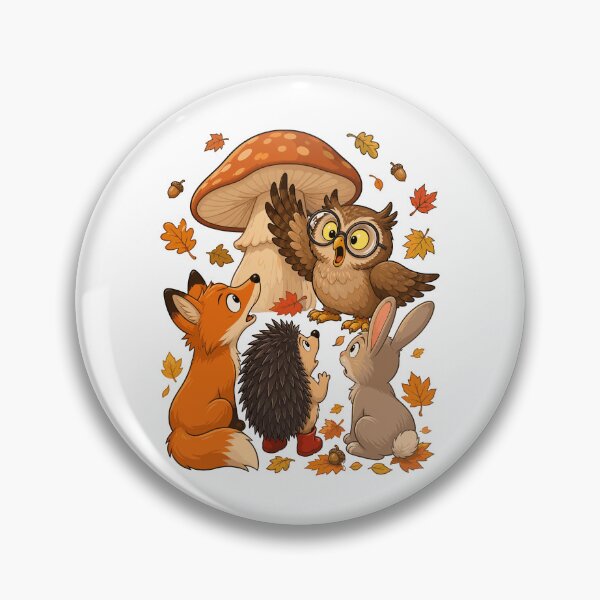 Item preview, Forest Friends Autumn Sticker — Owl, Fox, Hedgehog and Rabbit Around a Big Mushroom designed and sold by Krasnovaovaova.