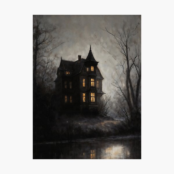 Item preview, Gothic Haunted House In Mist At Dusk Painting designed and sold by DarkHolyQueen.