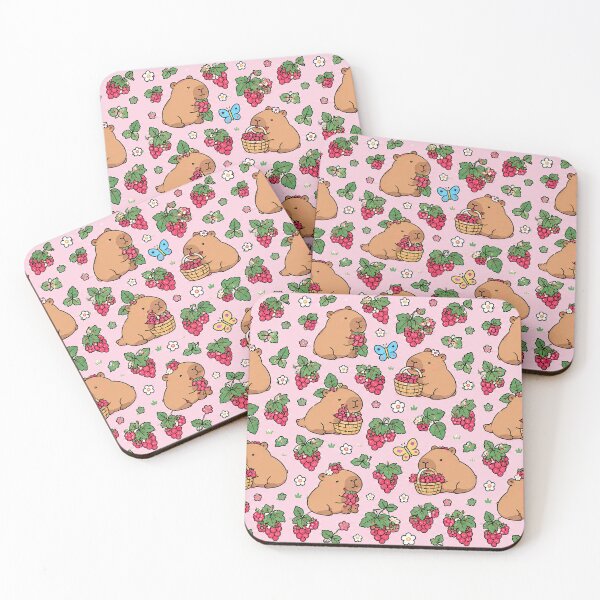 Item preview, Capybara Raspberry Garden Pattern designed and sold by Soft Berry Studio.