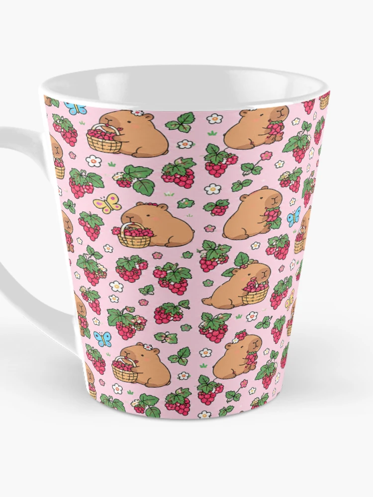 Thumbnail 3 of 4, Coffee Mug, Capybara Raspberry Garden Pattern designed and sold by Soft Berry Studio.