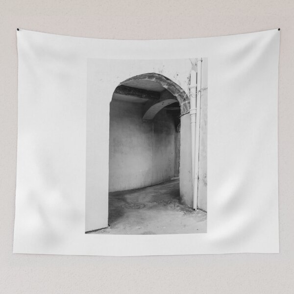 Item preview, Quiet Old Arched Entrance And Narrow Passageway In Moody Black And White Architectural Texture designed and sold by Nmallia.