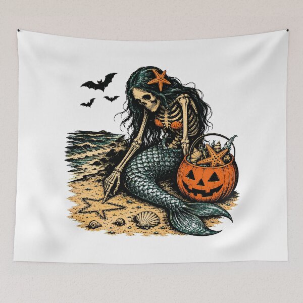 Item preview, Spooky Skeleton Mermaid Beach Halloween Gothic Fantasy designed and sold by chattsuede.