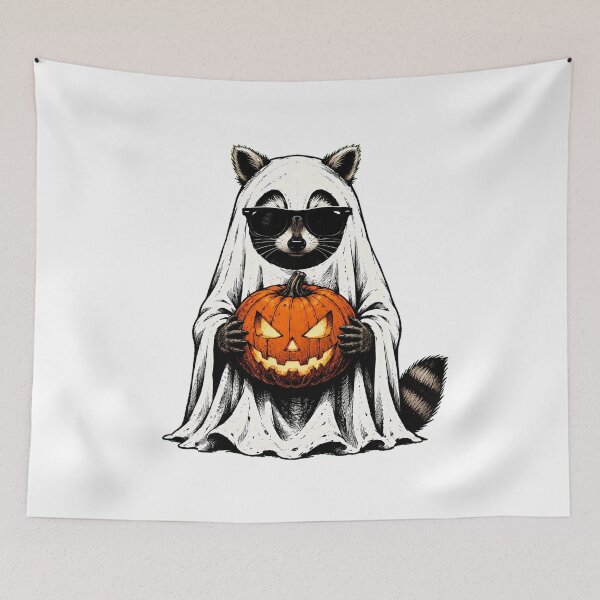 Item preview, Ghost Raccoon With Sunglasses Spooky Halloween Pumpkin designed and sold by chattsuede.