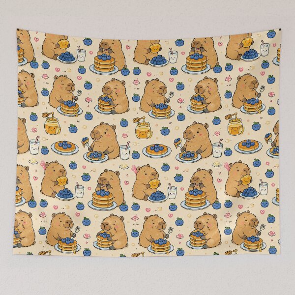 Item preview, Cute Capybara Blueberry Pancake Pattern designed and sold by Soft Berry Studio.