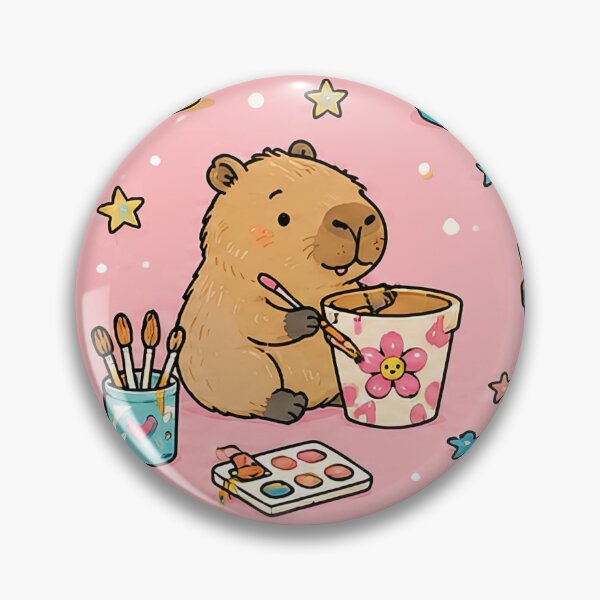 Item preview, Cute Capybara Flower Pot Painting Pattern designed and sold by Soft Berry Studio.