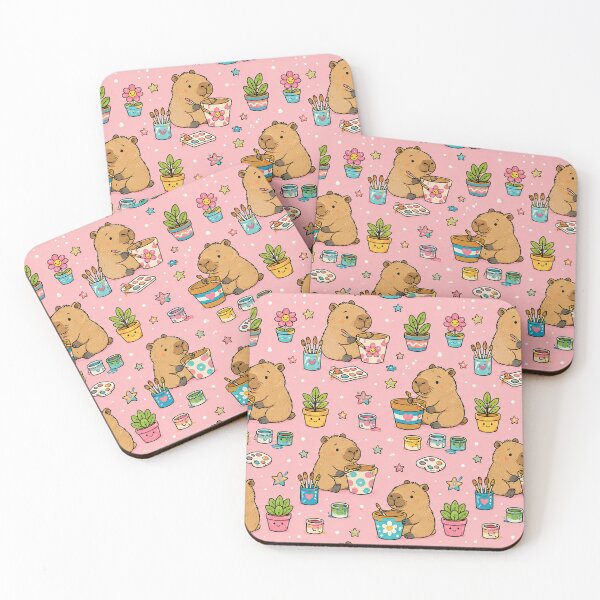 Item preview, Cute Capybara Flower Pot Painting Pattern designed and sold by Soft Berry Studio.