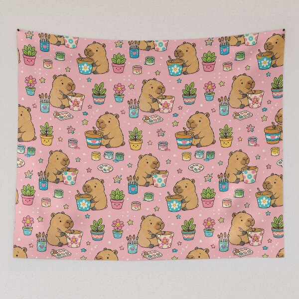 Item preview, Cute Capybara Flower Pot Painting Pattern designed and sold by Soft Berry Studio.