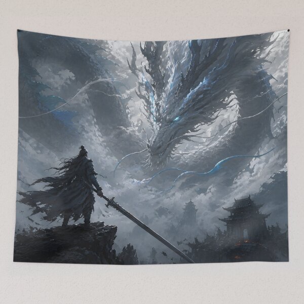 Item preview, Ancient Azure Dragon – Duel Above the Ruined Temple designed and sold by ChromaRune.