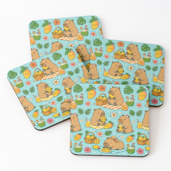 Item preview, Cute Capybara Mango Picnic Pattern designed and sold by Soft Berry Studio.