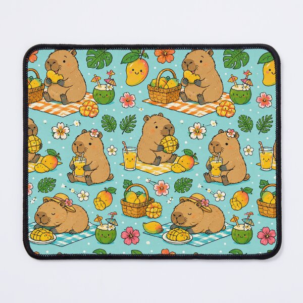 Item preview, Cute Capybara Mango Picnic Pattern designed and sold by Soft Berry Studio.