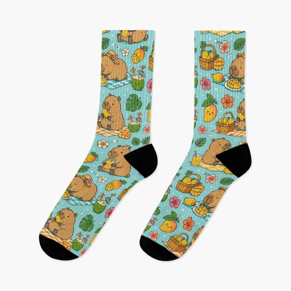 Item preview, Cute Capybara Mango Picnic Pattern designed and sold by Soft Berry Studio.