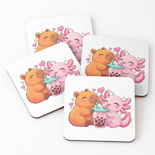 Item preview, Cute Axolotl and Capybara Boba Tea – Kawaii Animal Lovers designed and sold by drawwiika+44.