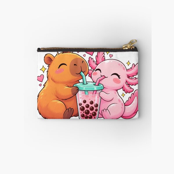 Item preview, Cute Axolotl and Capybara Boba Tea – Kawaii Animal Lovers designed and sold by drawwiika+44.