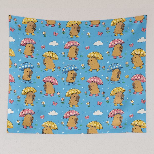 Item preview, Cute Capybara Flower Umbrella Pattern designed and sold by Soft Berry Studio.