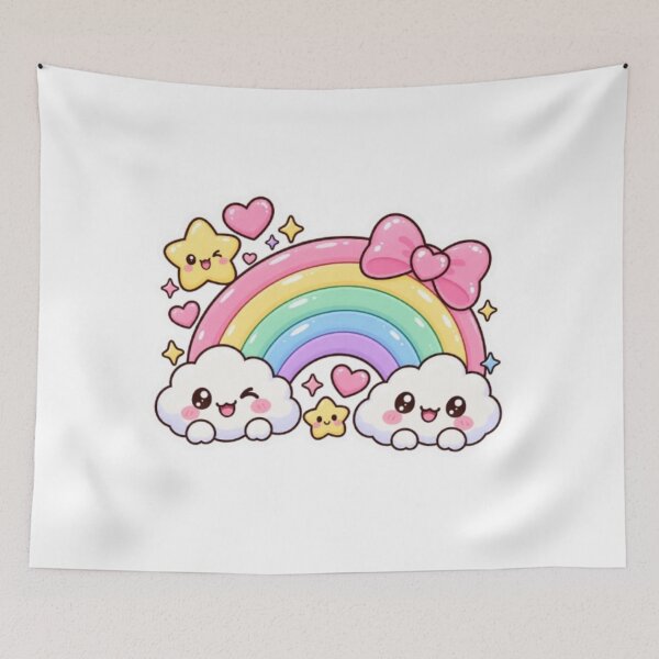 Item preview, Cute Kawaii Rainbow Sticker | Pastel Rainbow with Smiling Clouds & Hearts designed and sold by Vegasstickers.