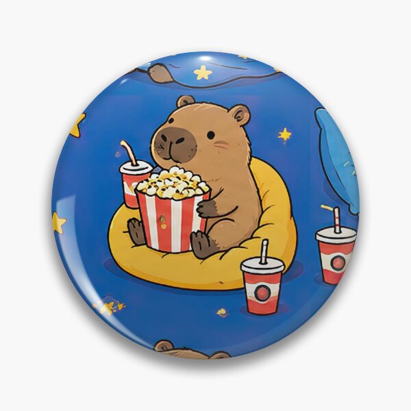 Item preview, Cute Capybara Popcorn Movie Night Pattern designed and sold by Soft Berry Studio.