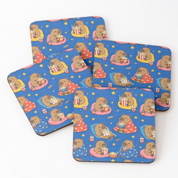 Item preview, Cute Capybara Popcorn Movie Night Pattern designed and sold by Soft Berry Studio.
