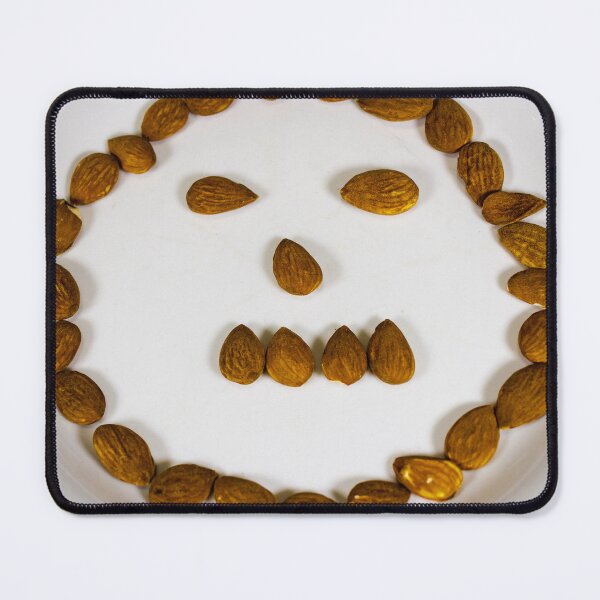 Item preview, Almond Smiley Face On White Plate — Healthy Snack Art From Nuts designed and sold by Nmallia.
