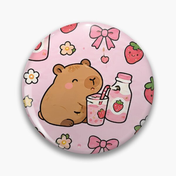 Artikelvorschau, Niedliches Capybara-Erdbeermilchmuster entworfen und verkauft von Soft Berry Studio.