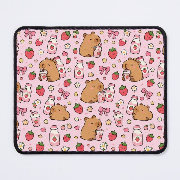 Item preview, Cute Capybara Strawberry Milk Pattern designed and sold by Soft Berry Studio.