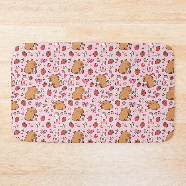 Item preview, Cute Capybara Strawberry Milk Pattern designed and sold by Soft Berry Studio.