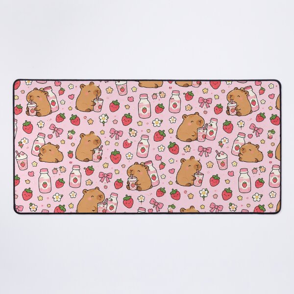 Item preview, Cute Capybara Strawberry Milk Pattern designed and sold by Soft Berry Studio.