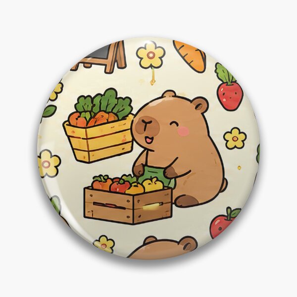 Item preview, Cute Capybara Farmers Market Pattern designed and sold by Soft Berry Studio.
