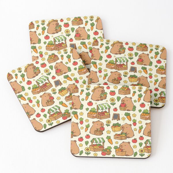 Item preview, Cute Capybara Farmers Market Pattern designed and sold by Soft Berry Studio.