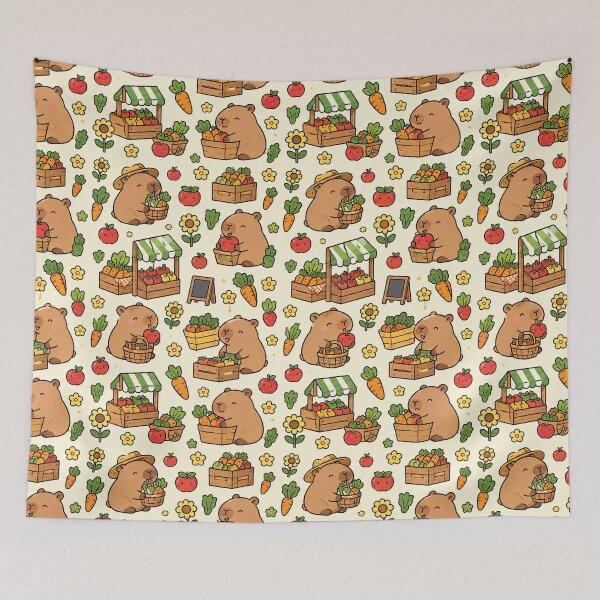 Item preview, Cute Capybara Farmers Market Pattern designed and sold by Soft Berry Studio.