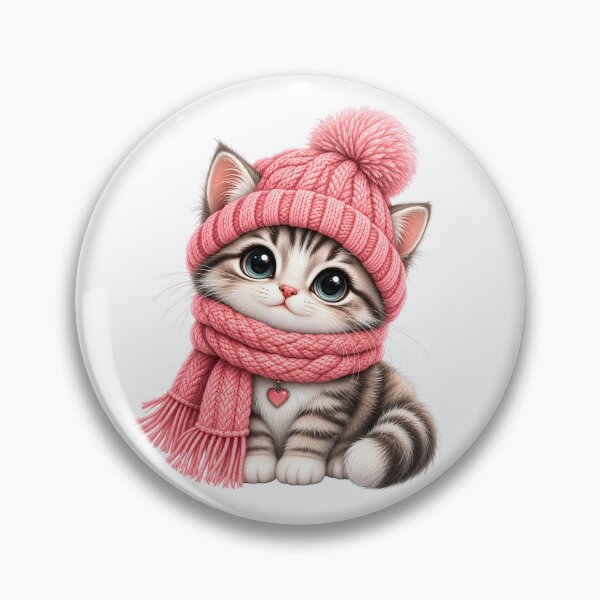 Item preview, Cute Winter Kitten in Pink Hat and Scarf designed and sold by TinyWeird.