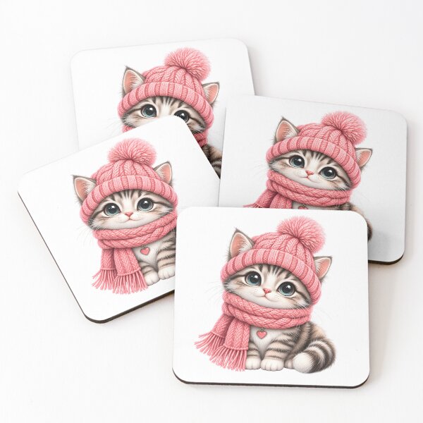 Item preview, Cute Winter Kitten in Pink Hat and Scarf designed and sold by TinyWeird.