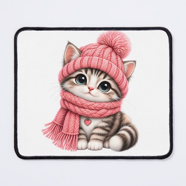 Item preview, Cute Winter Kitten in Pink Hat and Scarf designed and sold by TinyWeird.
