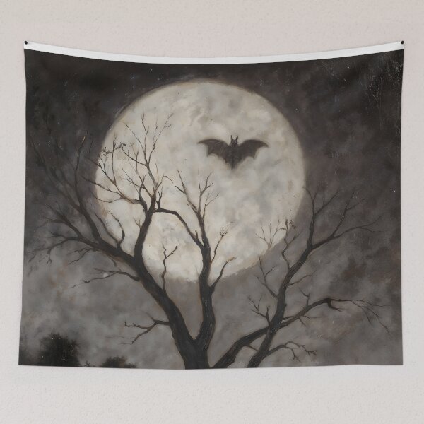 Item preview, Gothic Full Moon With Flying Bat Painting designed and sold by DarkHolyQueen.