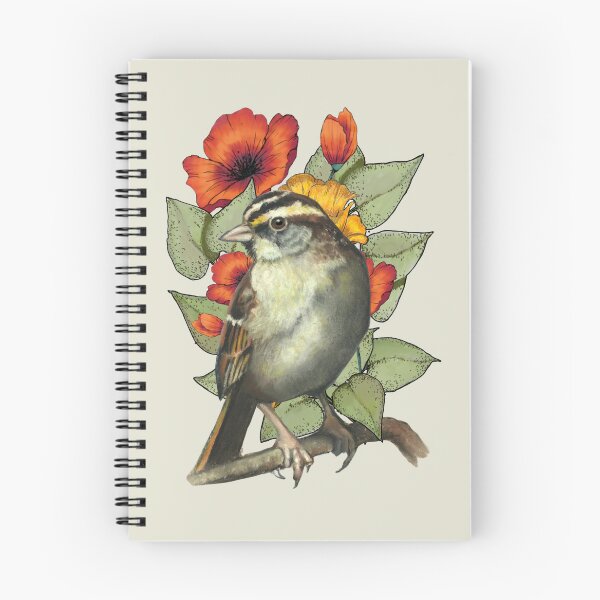Item preview, Sparrow with Bright Red and Yellow Flowers, Poppies, Bird designed and sold by JoyfulWhimsy.