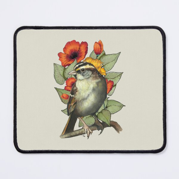 Item preview, Sparrow with Bright Red and Yellow Flowers, Poppies, Bird designed and sold by JoyfulWhimsy.