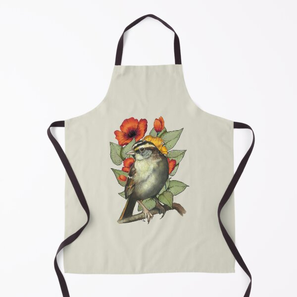 Item preview, Sparrow with Bright Red and Yellow Flowers, Poppies, Bird designed and sold by JoyfulWhimsy.