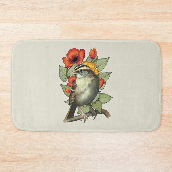 Item preview, Sparrow with Bright Red and Yellow Flowers, Poppies, Bird designed and sold by JoyfulWhimsy.