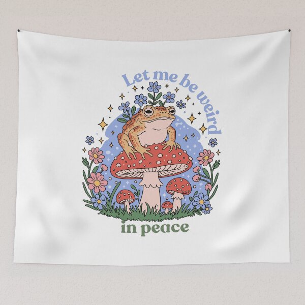 Item preview, Frog on Mushroom — “Let Me Be Weird in Peace” Whimsical Forest Art designed and sold by Krasnovaovaova.