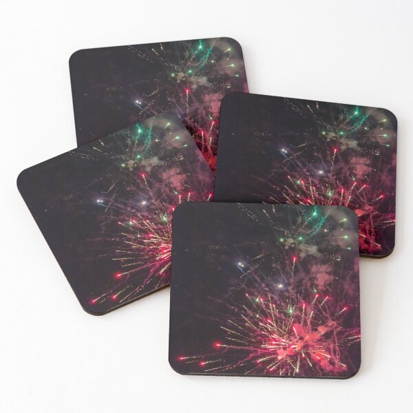 Item preview, Colorful Fireworks Explosion Over Night Sky Celebrating Holiday Event With Red Green Sparks And Smoke designed and sold by Nmallia.