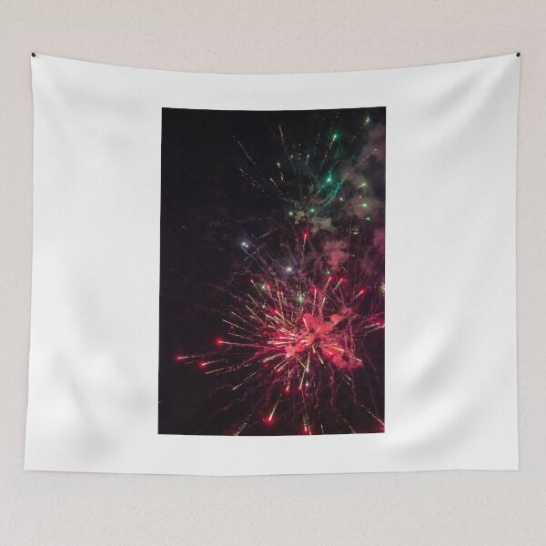 Item preview, Colorful Fireworks Explosion Over Night Sky Celebrating Holiday Event With Red Green Sparks And Smoke designed and sold by Nmallia.