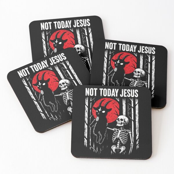 Item preview, On Back Not Today Jesus Dark Horror Goat Skeleton Halloween designed and sold by Trippy-Toad.