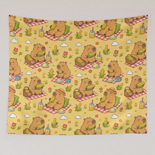 Item preview, Cute Capybara Corn Picnic Pattern designed and sold by Soft Berry Studio.
