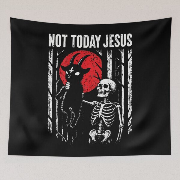 Item preview, On Back Not Today Jesus Dark Horror Goat Skeleton Halloween designed and sold by Trippy-Toad.